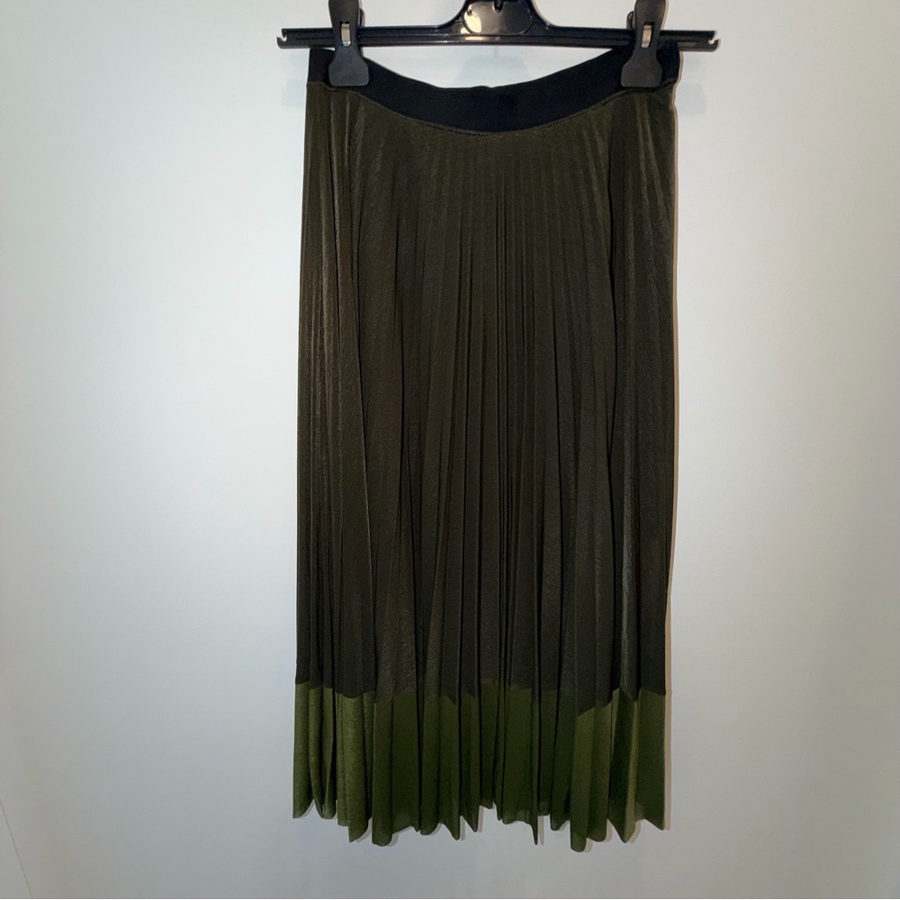 Sandro Two-Tone Green Pleated Midi Skirt